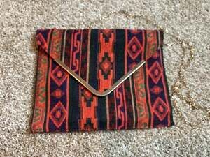 Geometric Tribal Pattern Envelope Clutch with Gold Chain Shoulder Strap